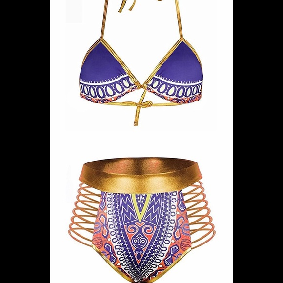 Other - Purple coral & gold strappy high waisted bikini M